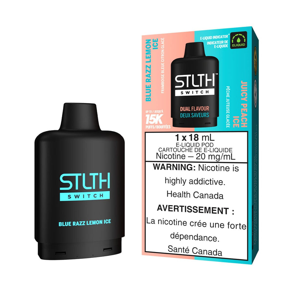 STLTH Switch Blue Razz Lemon Ice and Juicy Peach Ice Disposable Vape Pod Disposable STLTH