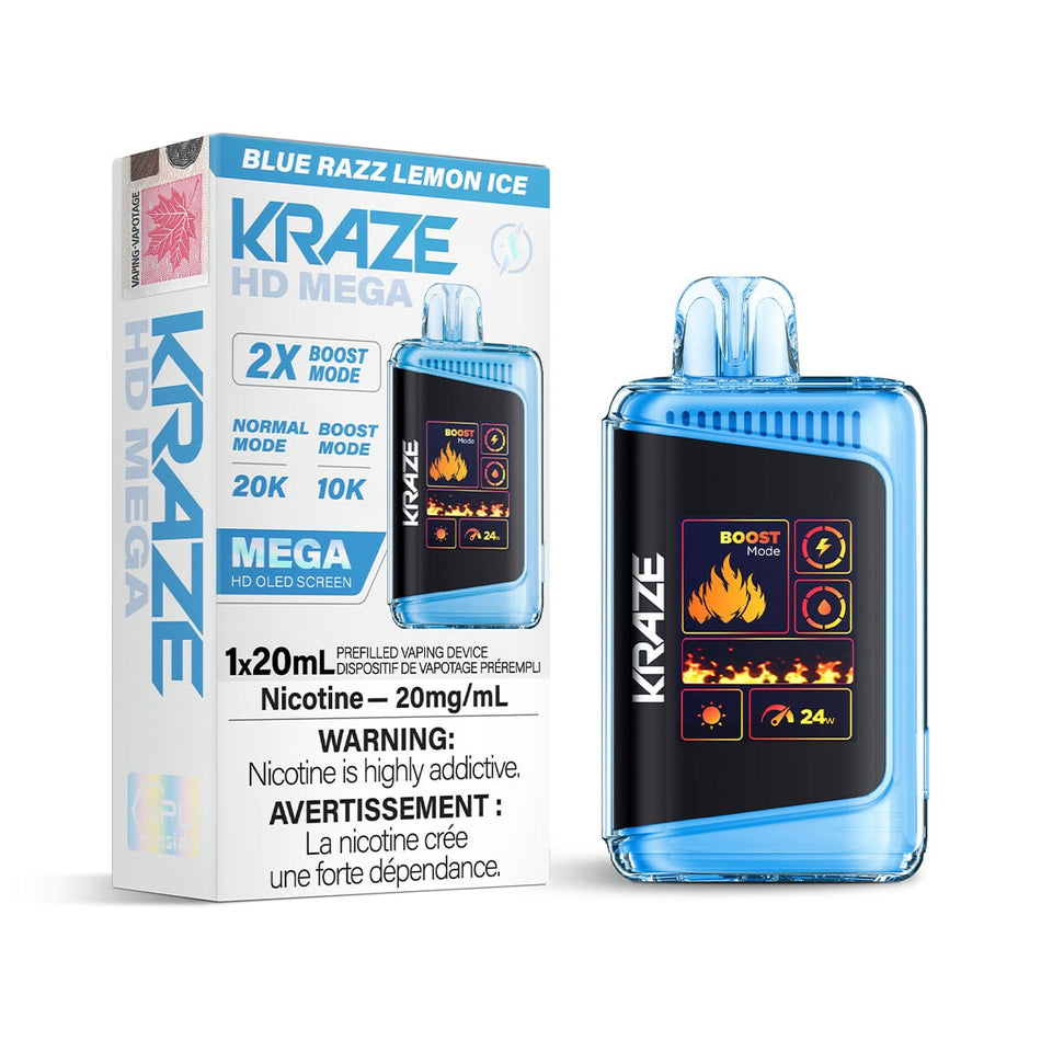 Kraze HD Mega Blue Razz Lemon Ice Disposable Vape Disposable Kraze