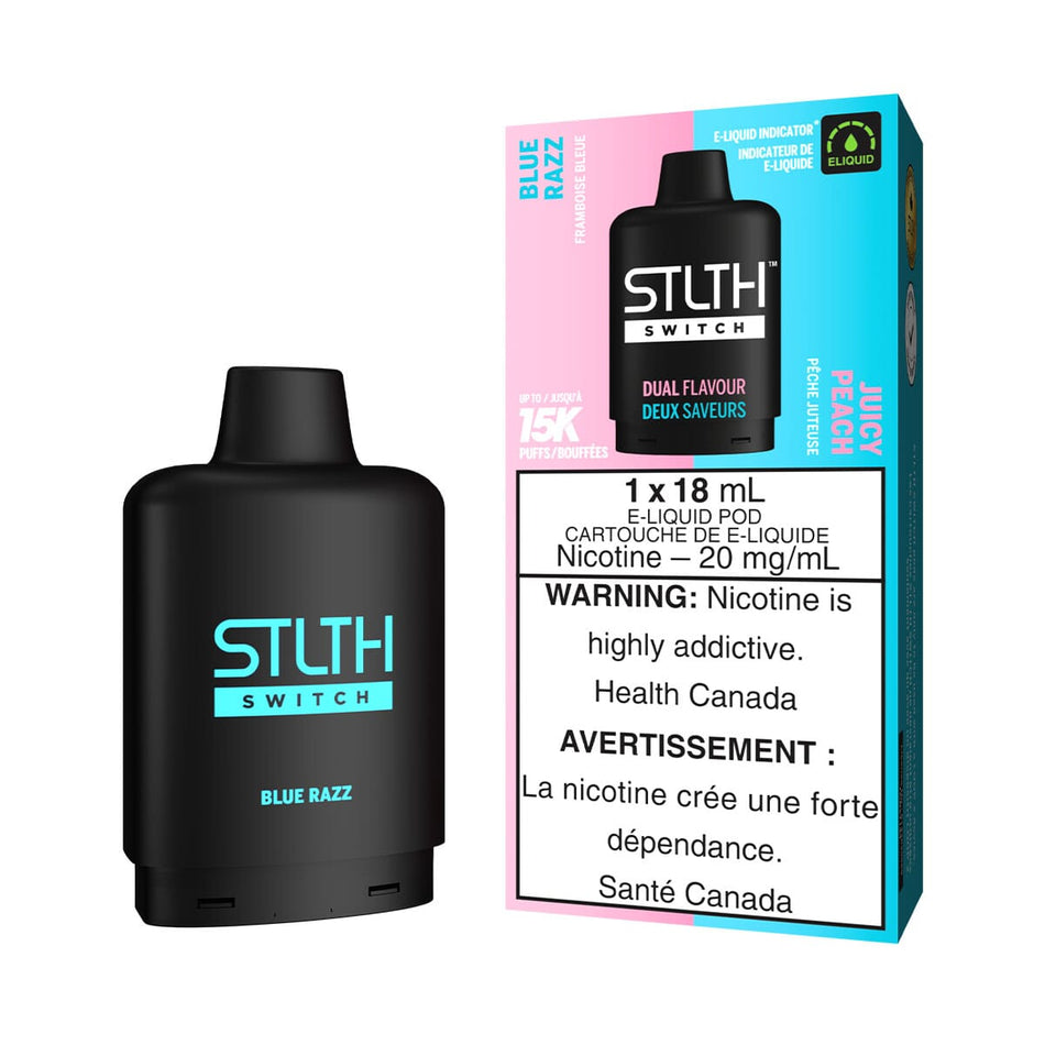 STLTH Switch Blue Razz and Juicy Peach Disposable Vape Pod Disposable STLTH