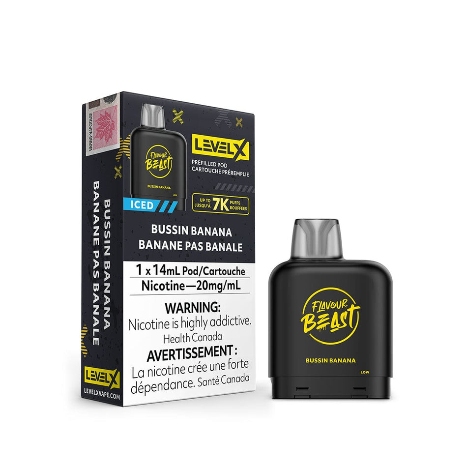 Flavour Beast Level X Bussin Banana Iced Disposable Vape Pod Disposable Flavour Beast