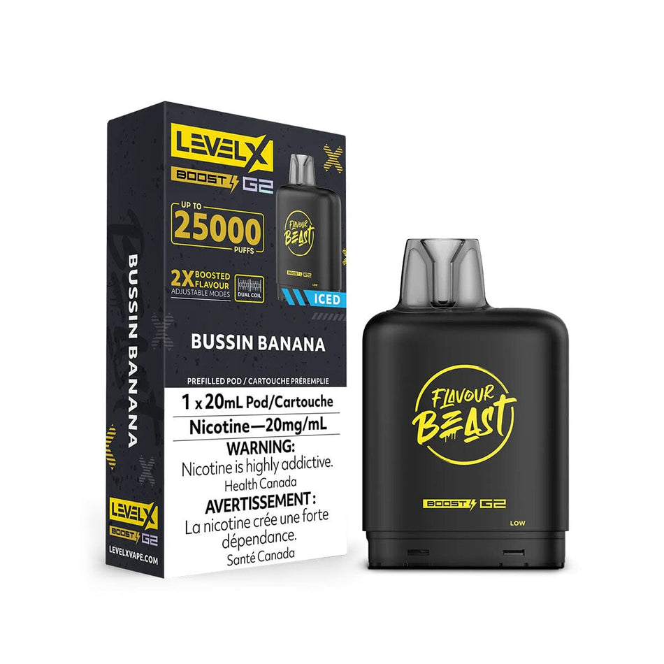 Flavour Beast Boost G2 Level X Bussin Banana Iced Disposable Vape Pod Disposable Level X