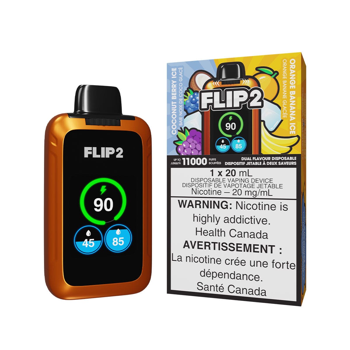 Flip 2 Coconut Berry Ice And Orange Banana Ice Disposable Vape Disposable Flip Bar