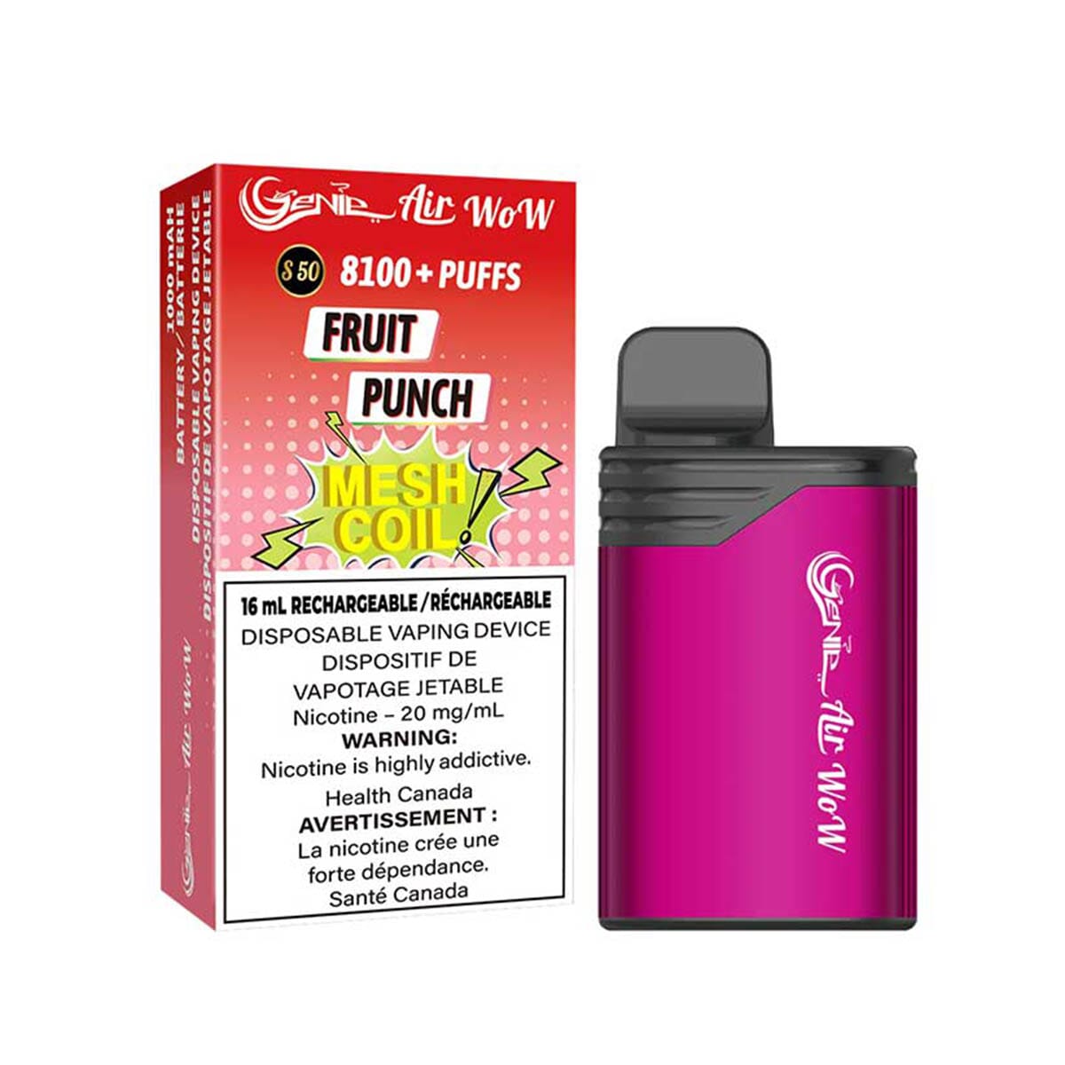 Genie Air Wow 8100 Fruit Punch Disposable Vape Pen Disposable Genie Air Wow 8100