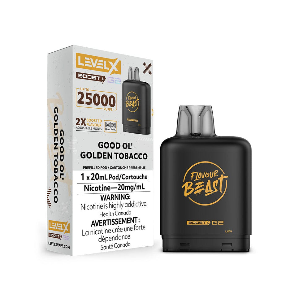 Flavour Beast Boost Level X Good Ol Golden Tobacco Disposable Vape Pod Disposable Level X