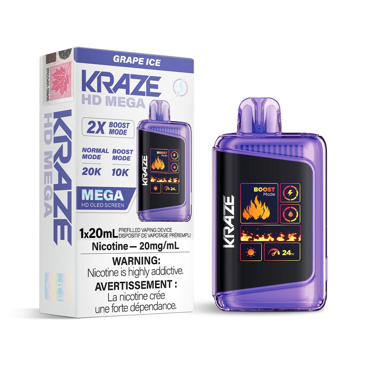 Kraze HD Mega Grape Ice Disposable Vape Disposable Kraze