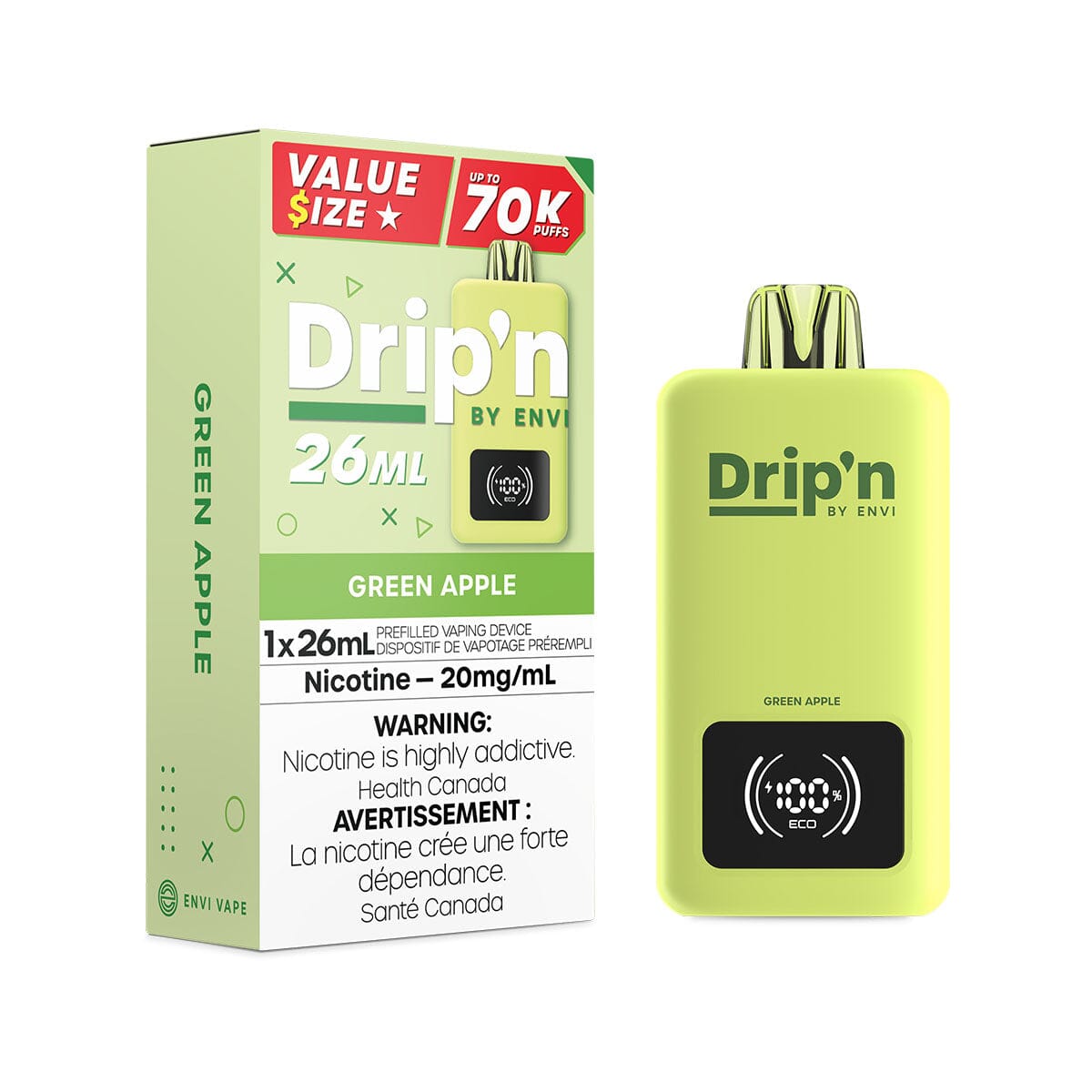 Drip'n 26mL Green Apple Disposable Vape  70,000 Puffs  VapeMeet