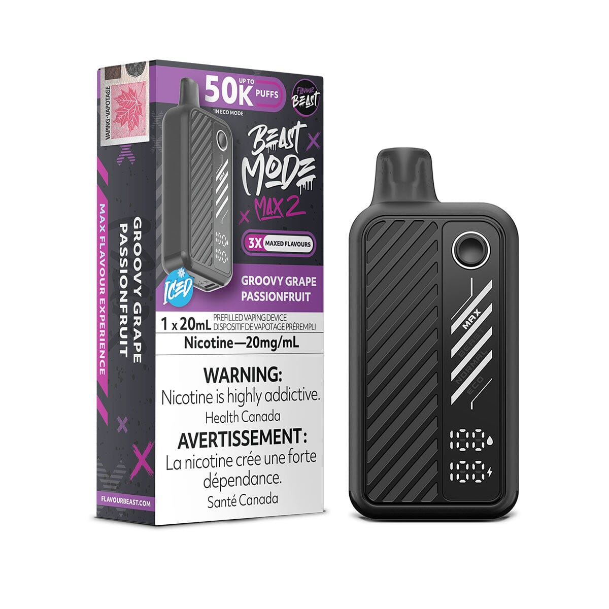 Flavour Beast Beast Mode Max 2 Groovy Grape Passionfruit Disposable Vape Disposable Flavour Beast