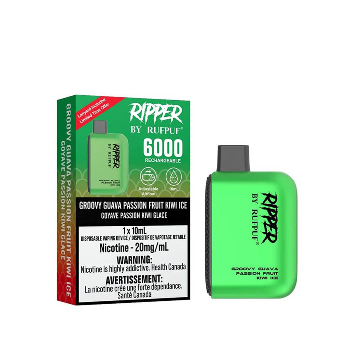 Gcore RUFPUF 6000 Groovy Guava Passion Fruit Kiwi Ice Disposable Vape Pen Disposable Gcore RUFPUF 6000