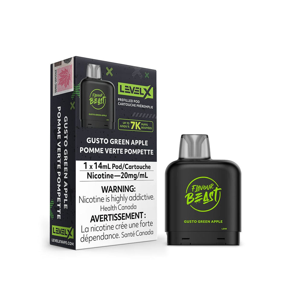 Flavour Beast Level X Gusto Green Apple Disposable Vape Pod Disposable Flavour Beast
