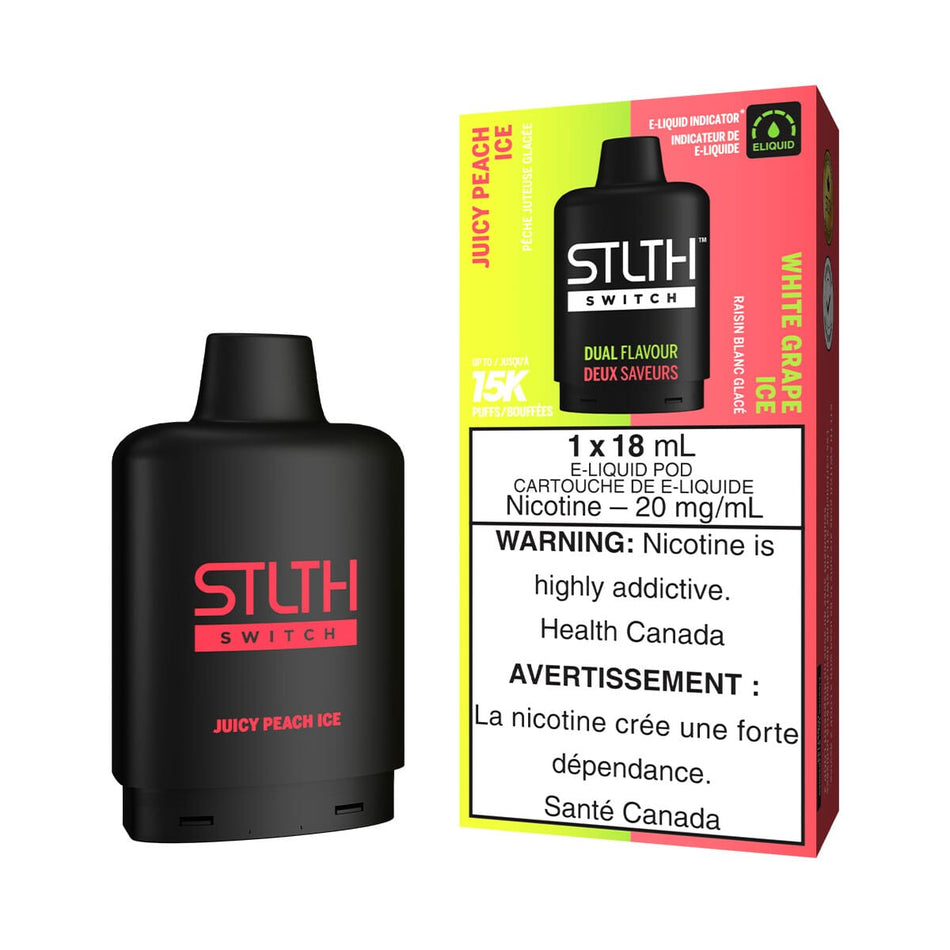 STLTH Switch Juicy Peach Ice and White Grape Ice Disposable Vape Pod Disposable STLTH