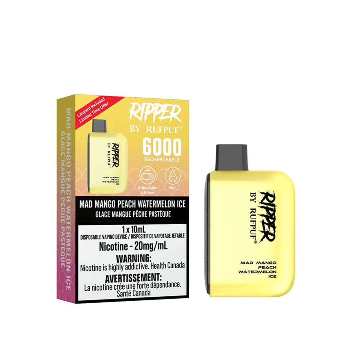 Ripper by RUFPUF 6000 Mad Mango Peach Watermelon Ice Disposable Vape Pen