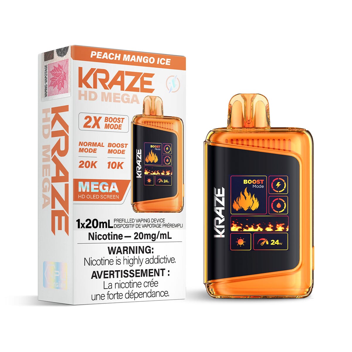 Kraze HD Mega Peach Mango Ice Disposable Vape Disposable Kraze