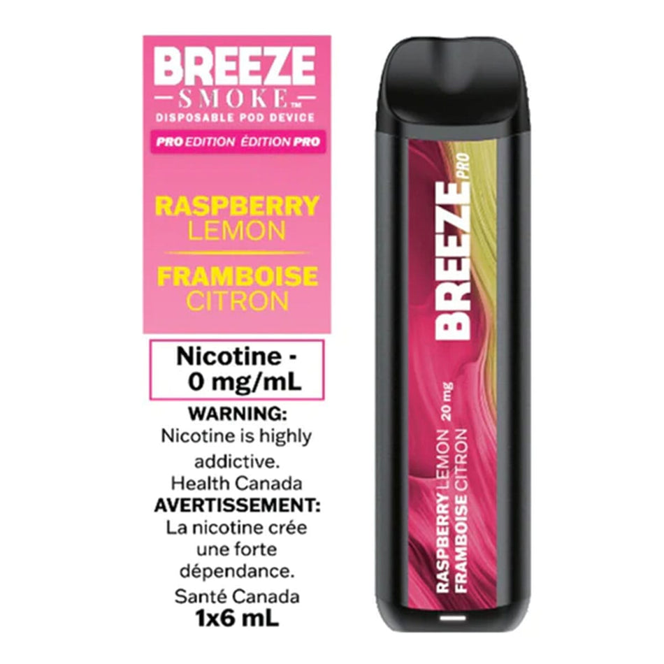 Breeze Pro Raspberry Lemon Disposable Vape Pen Disposable Breeze Smoke 0mg/mL