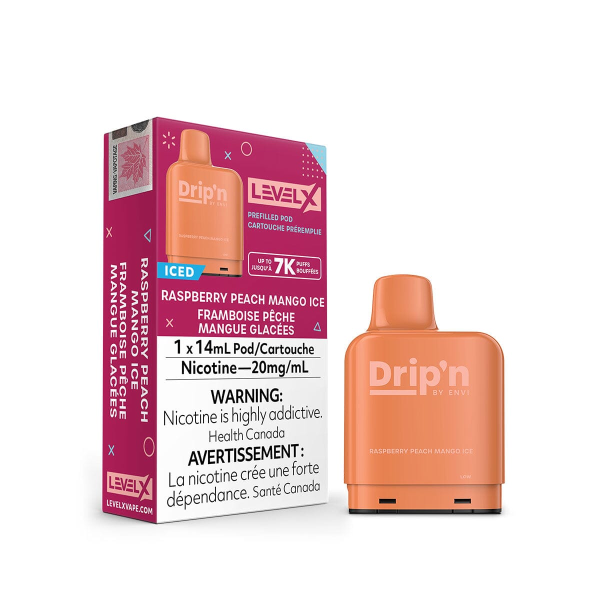 Drip'n Level X Raspberry Peach Mango Ice Disposable Vape Pod Disposable Drip'n