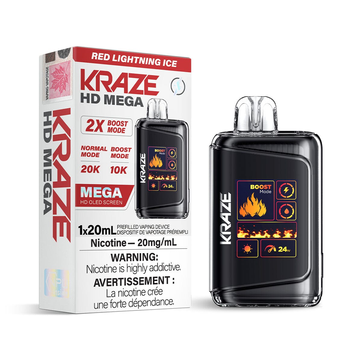 Kraze HD Mega Red Lightning Ice Disposable Vape Disposable Kraze