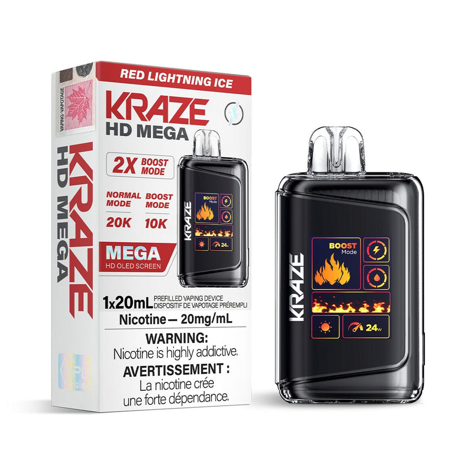 Kraze HD Mega Red Lightning Ice Disposable Vape Disposable Kraze 