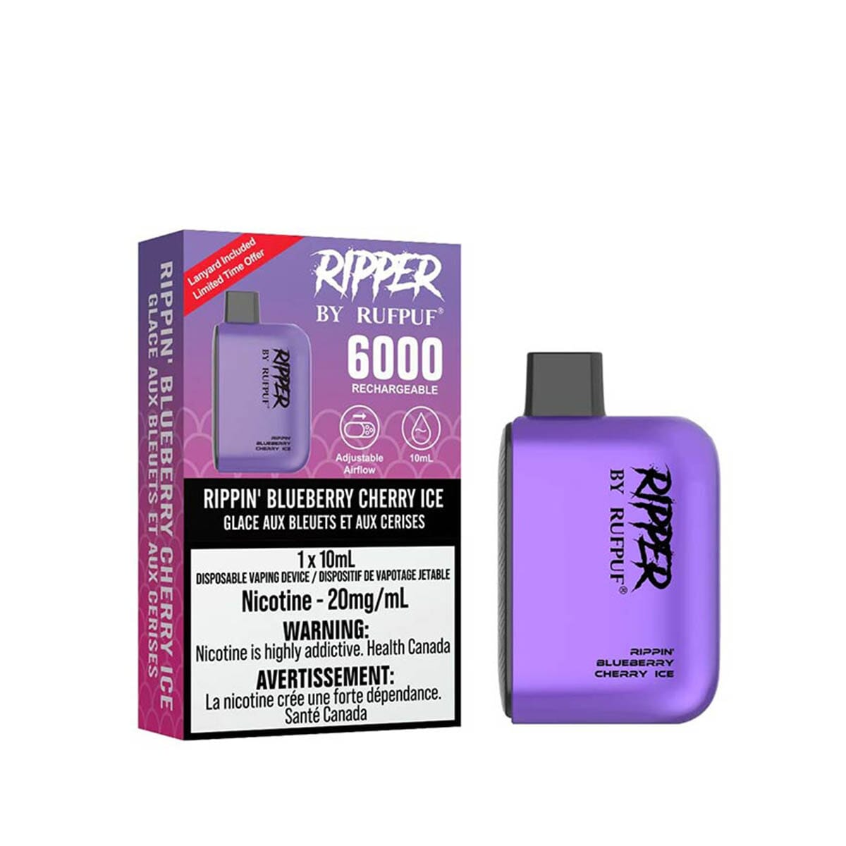 Gcore RUFPUF 6000 Rippin' Blueberry Cherry Ice Disposable Vape Pen Disposable Gcore RUFPUF 6000