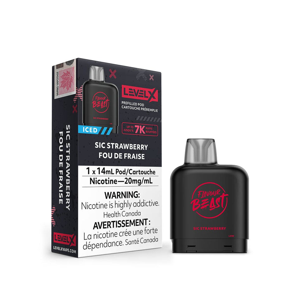 Flavour Beast Level X Sic Strawberry Iced Disposable Vape Pod Disposable Flavour Beast