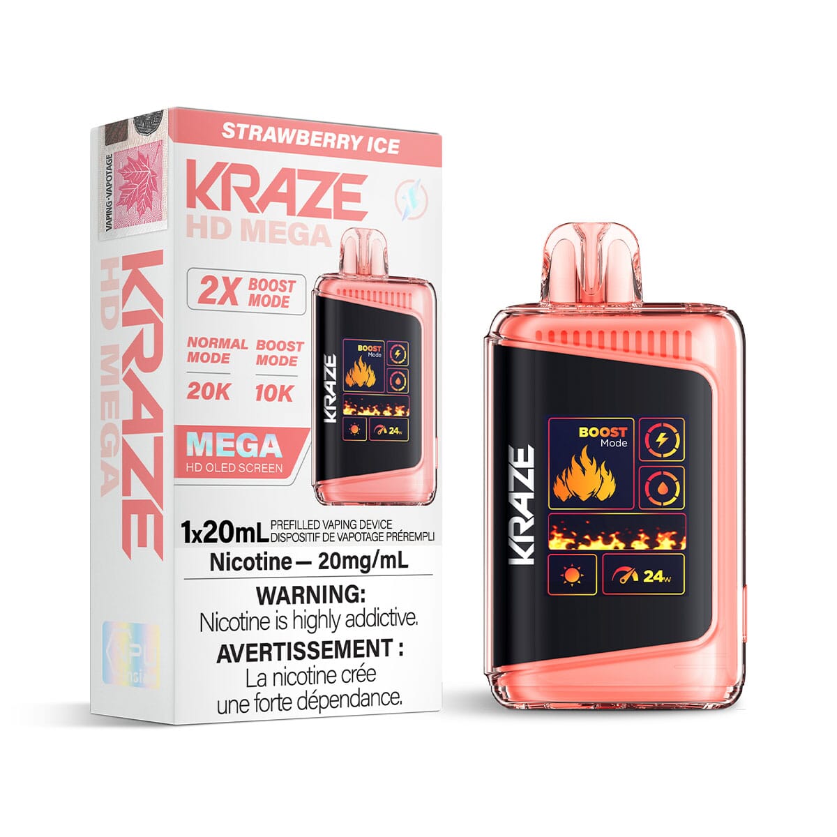 Kraze HD Mega Strawberry Ice Disposable Vape Disposable Kraze