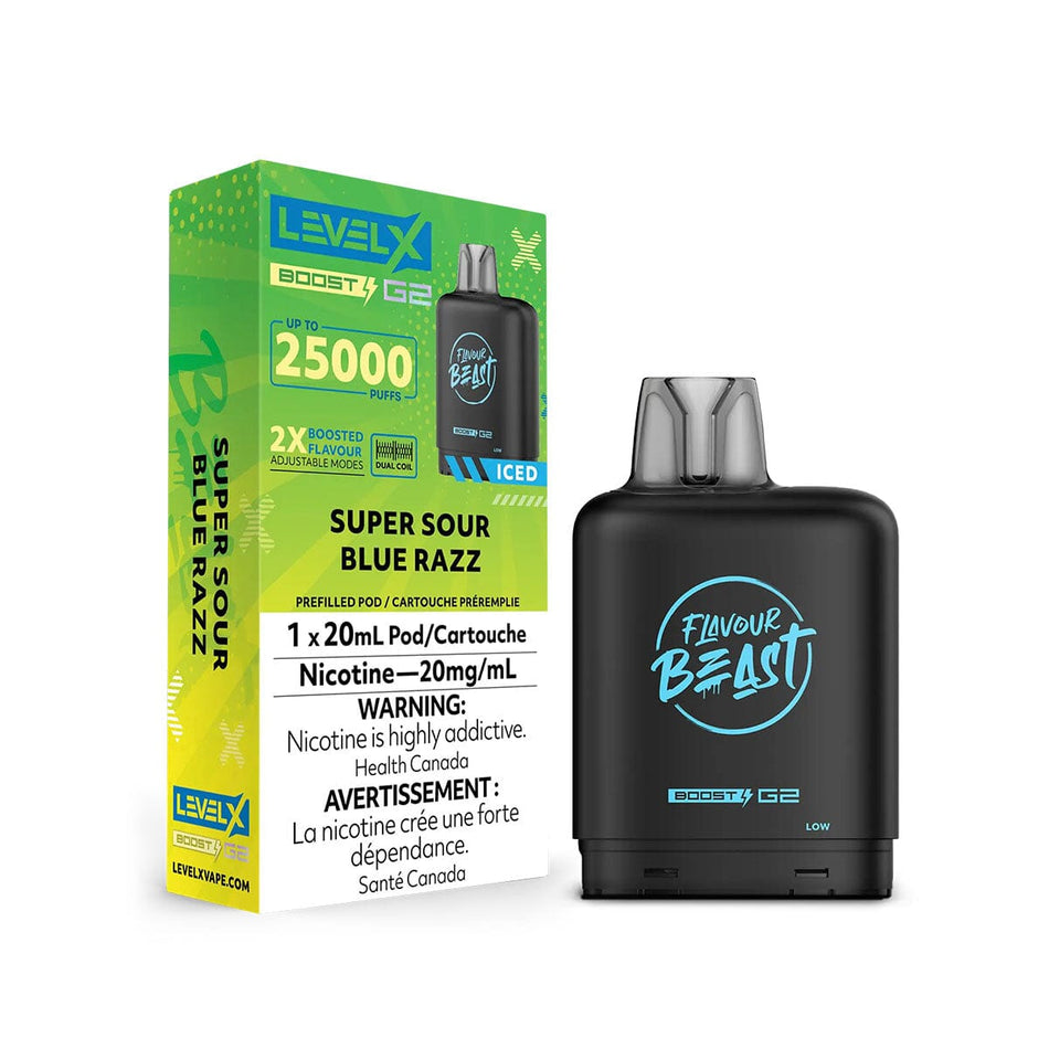 Flavour Beast Boost Level X Super Sour Blue Razz Iced Disposable Vape Pod Disposable Level X
