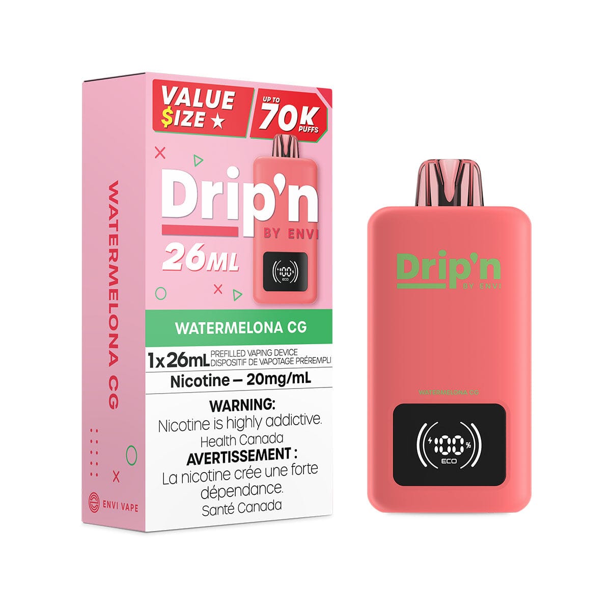 Drip'n 26mL Watermelon CG Disposable Vape 70,000 Puffs VapeMeet Drip'n 26mL Watermelon CG Disposable Vape 70,000 Puffs VapeMeet