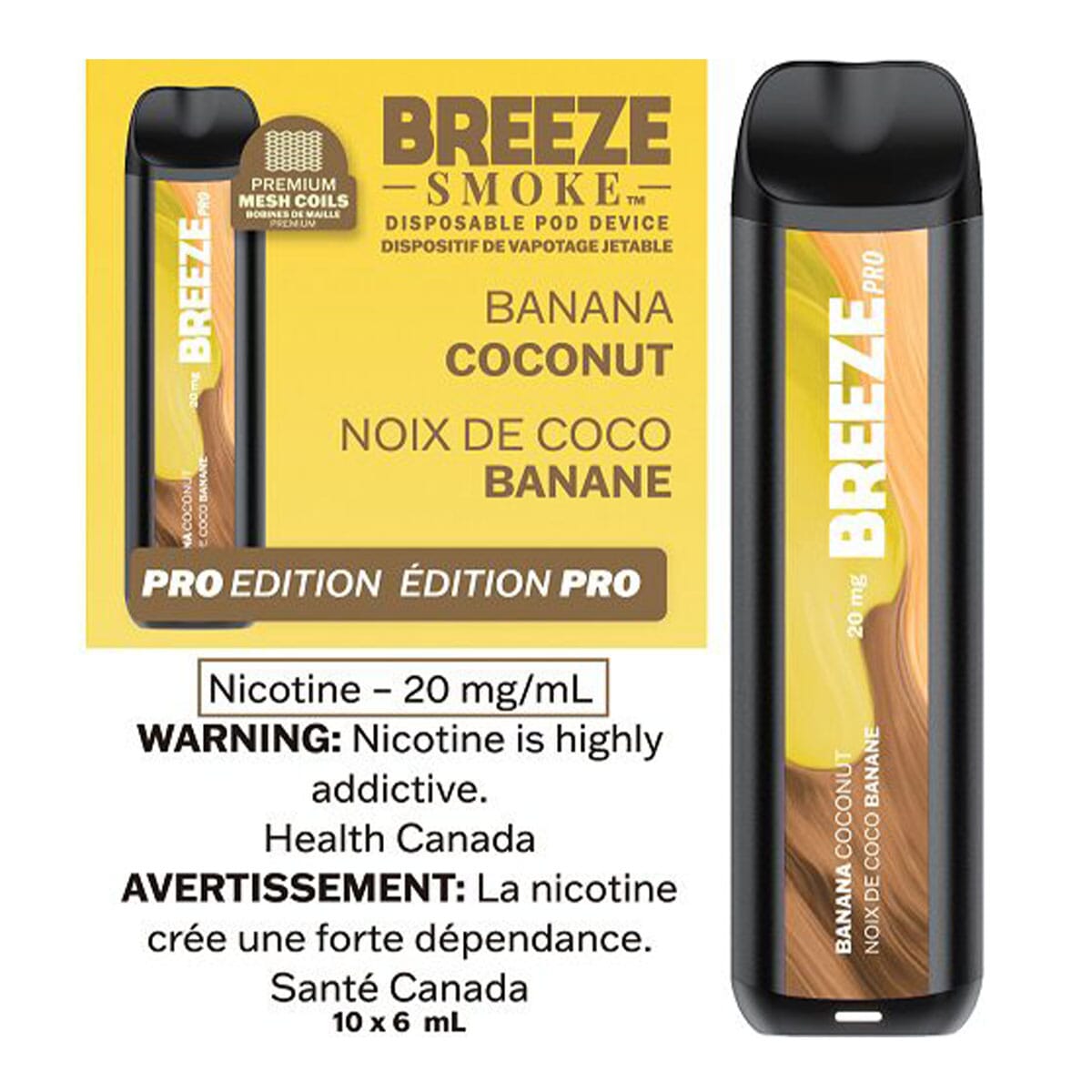 Breeze Pro Banana Coconut Disposable Vape Pen Disposable Breeze Smoke 20mg/mL