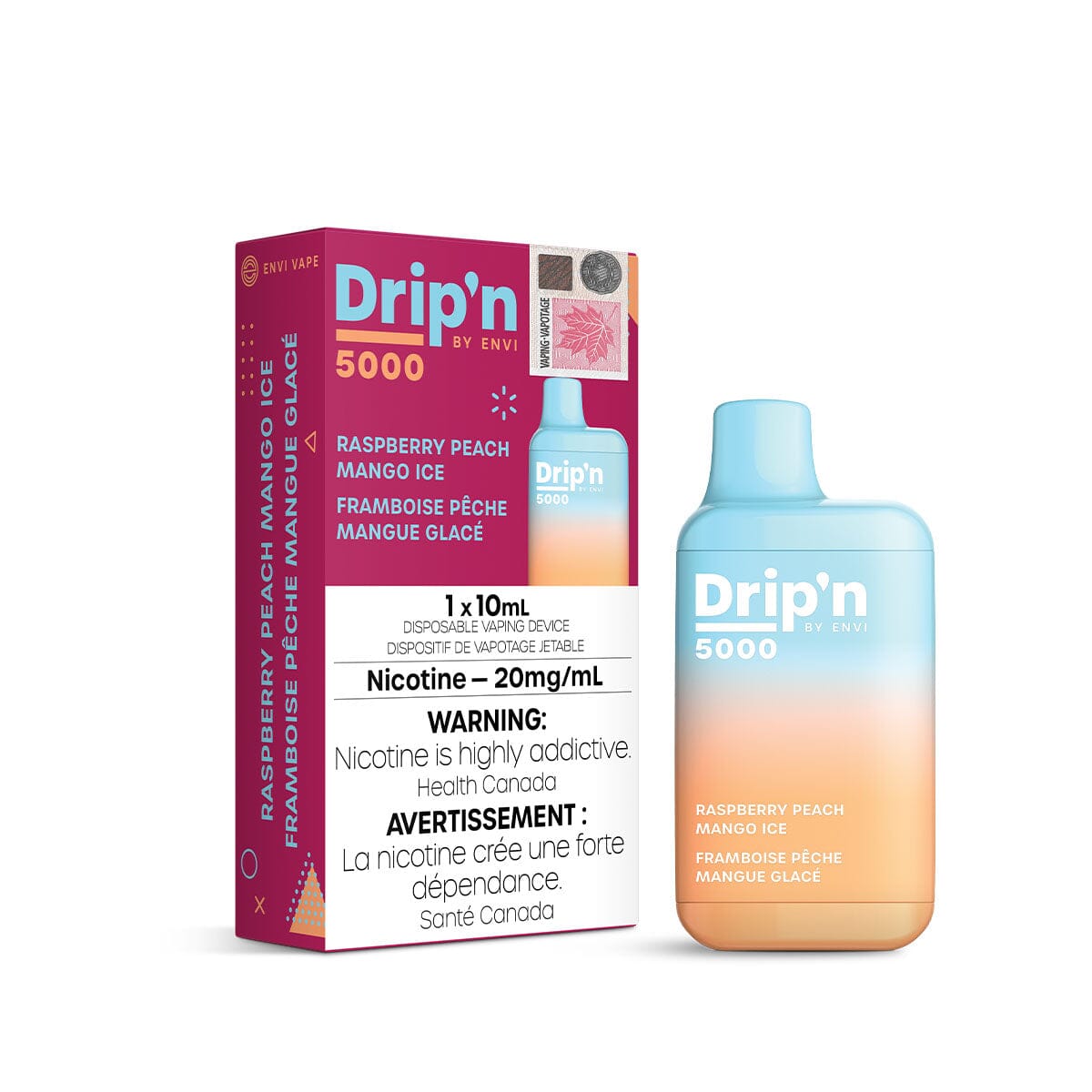 Drip'n by Envi Raspberry Peach Mango Ice Disposable Vape Pen Disposable Drip'n 20mg/mL