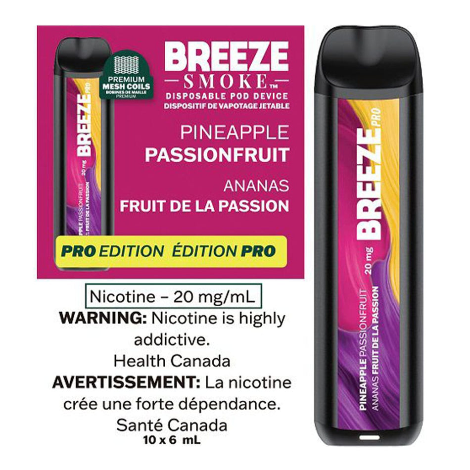 Breeze Pro Pineapple Passionfruit Disposable Vape Pen Disposable Breeze Smoke 20mg/mL