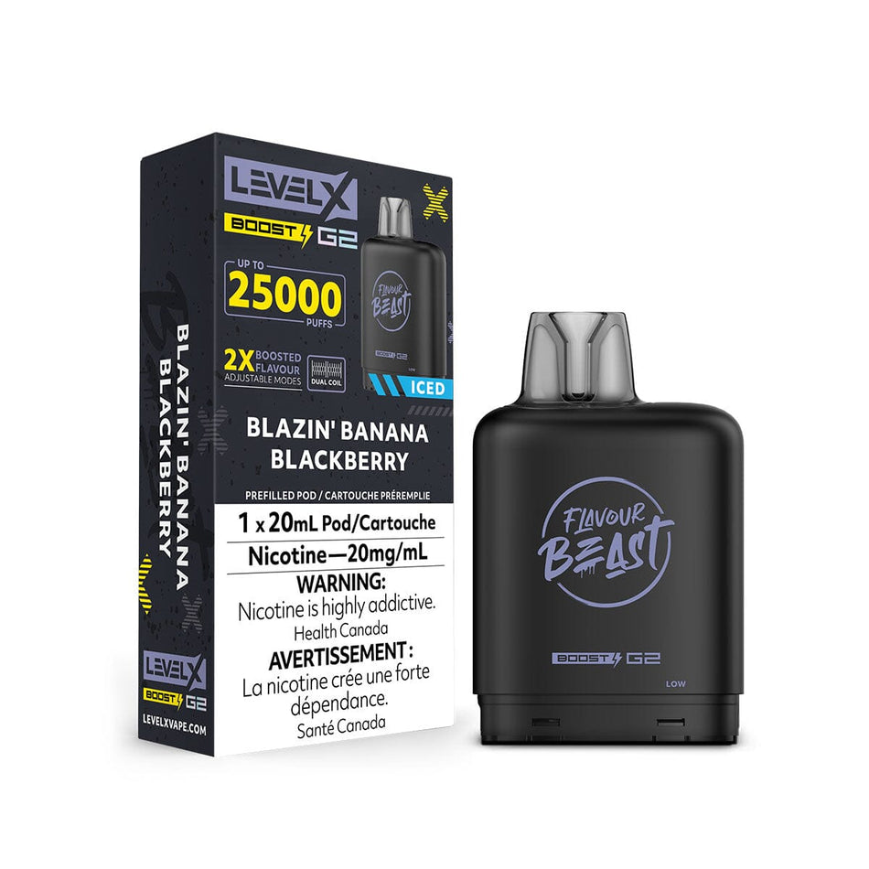 Flavour Beast Boost Level X Blazin Banana Blackberry Disposable Vape Pod Disposable Level X 