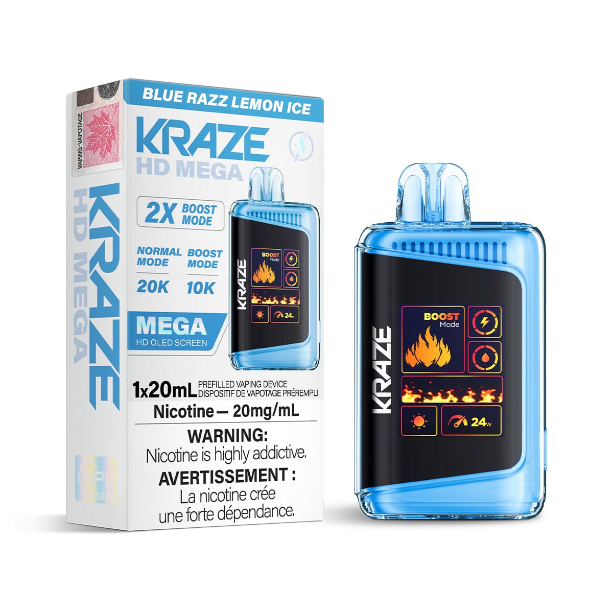 Kraze HD Mega Blue Razz Lemon Ice Disposable Vape Disposable Kraze 