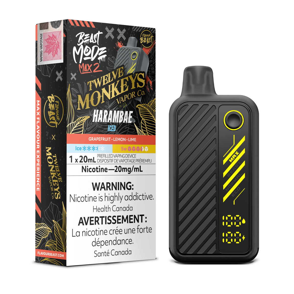Flavour Beast Beast Mode Max 2 - Twelve Monkeys Series - Harambae Iced Disposable Flavour Beast Beast Mode Max 2 