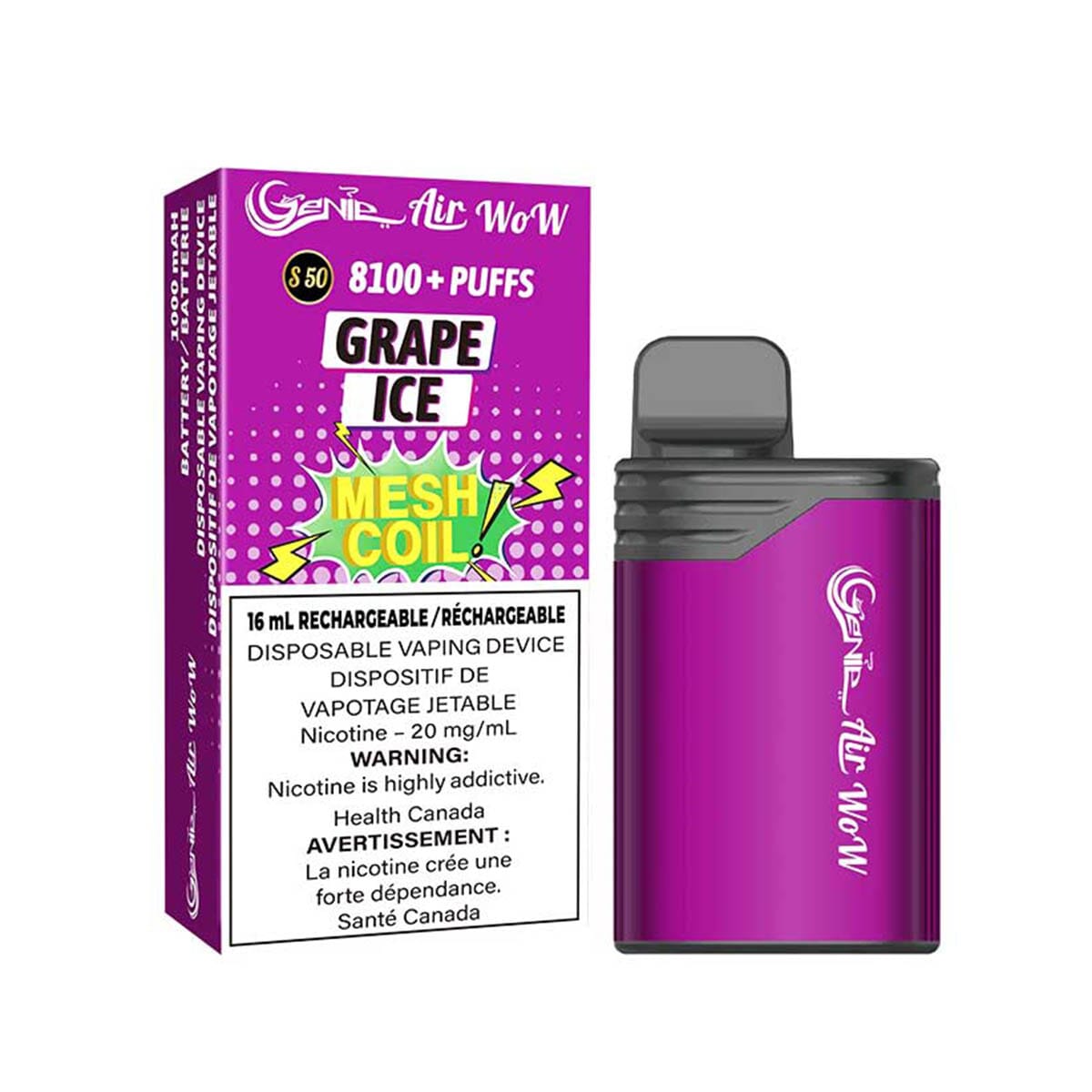 Genie Air Wow 8100 Grape Ice Disposable Vape Pen Disposable Genie Air Wow 8100 