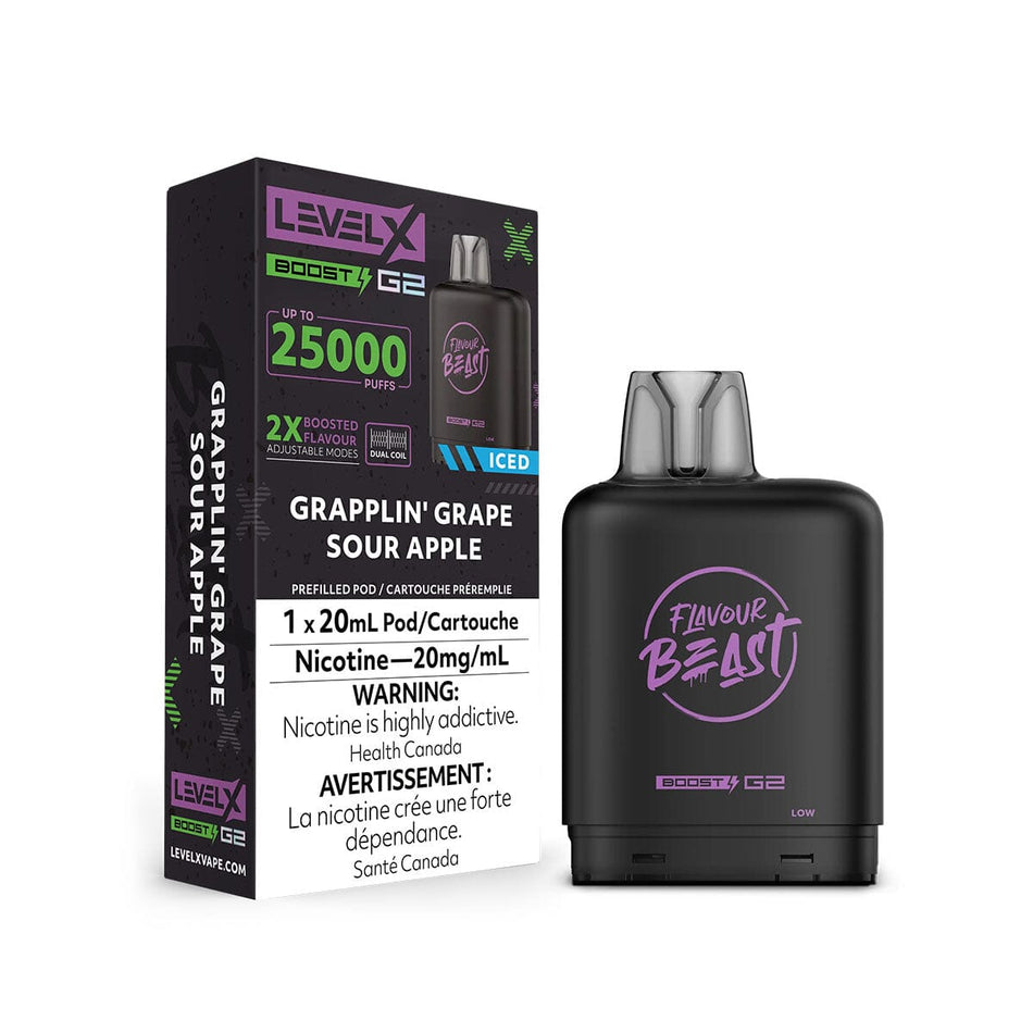 Flavour Beast Boost Level X Grapplin Grape Sour Apple Iced Disposable Vape Pod Disposable Level X 