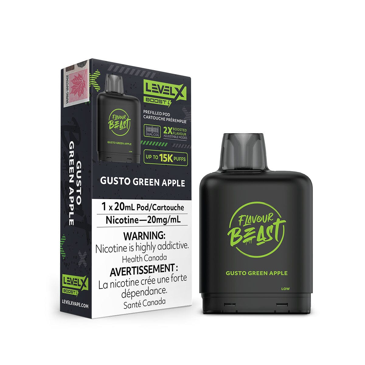Flavour Beast Boost Level X Gusto Green Apple Vape Pod | - VapeMeet Inc
