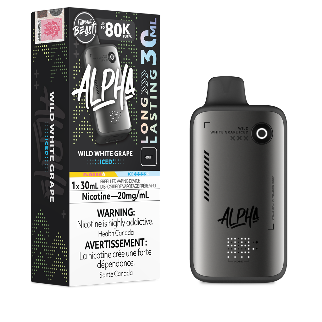 Flavour Beast Alpha Wild White Grape Iced 80K disposable vape 30mL 20mg nicotine Canada