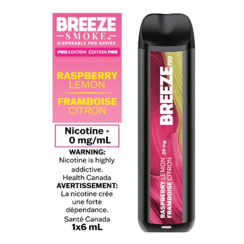 Breeze Pro Raspberry Lemon Disposable Vape Pen Disposable Breeze Smoke 0mg/mL 