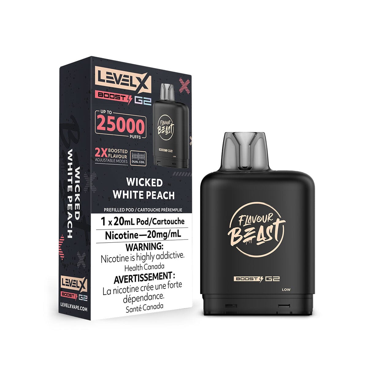 Flavour Beast Boost Level X Wicked White Peach Disposable Vape Pod Disposable Level X 