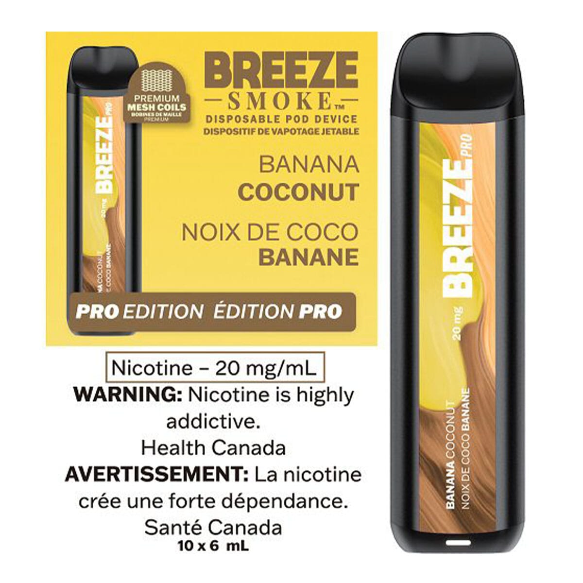 Breeze Pro Banana Coconut Disposable Vape Pen Disposable Breeze Smoke 20mg/mL 