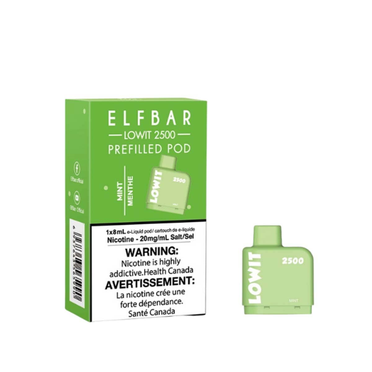 Elf Bar Lowit 2500 Mint Pre Filled Disposable Pod Pre-filled Pod Elf Bar 20mg/mL 