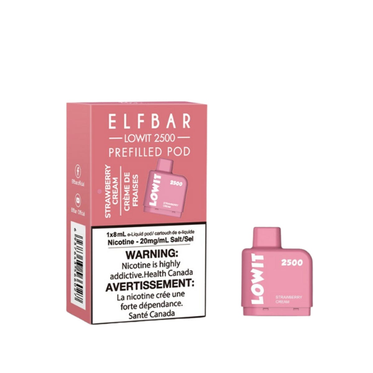 Elf Bar Lowit 2500 Strawberry Cream Pre Filled Disposable Pod Pre-filled Pod Elf Bar 20mg/mL 