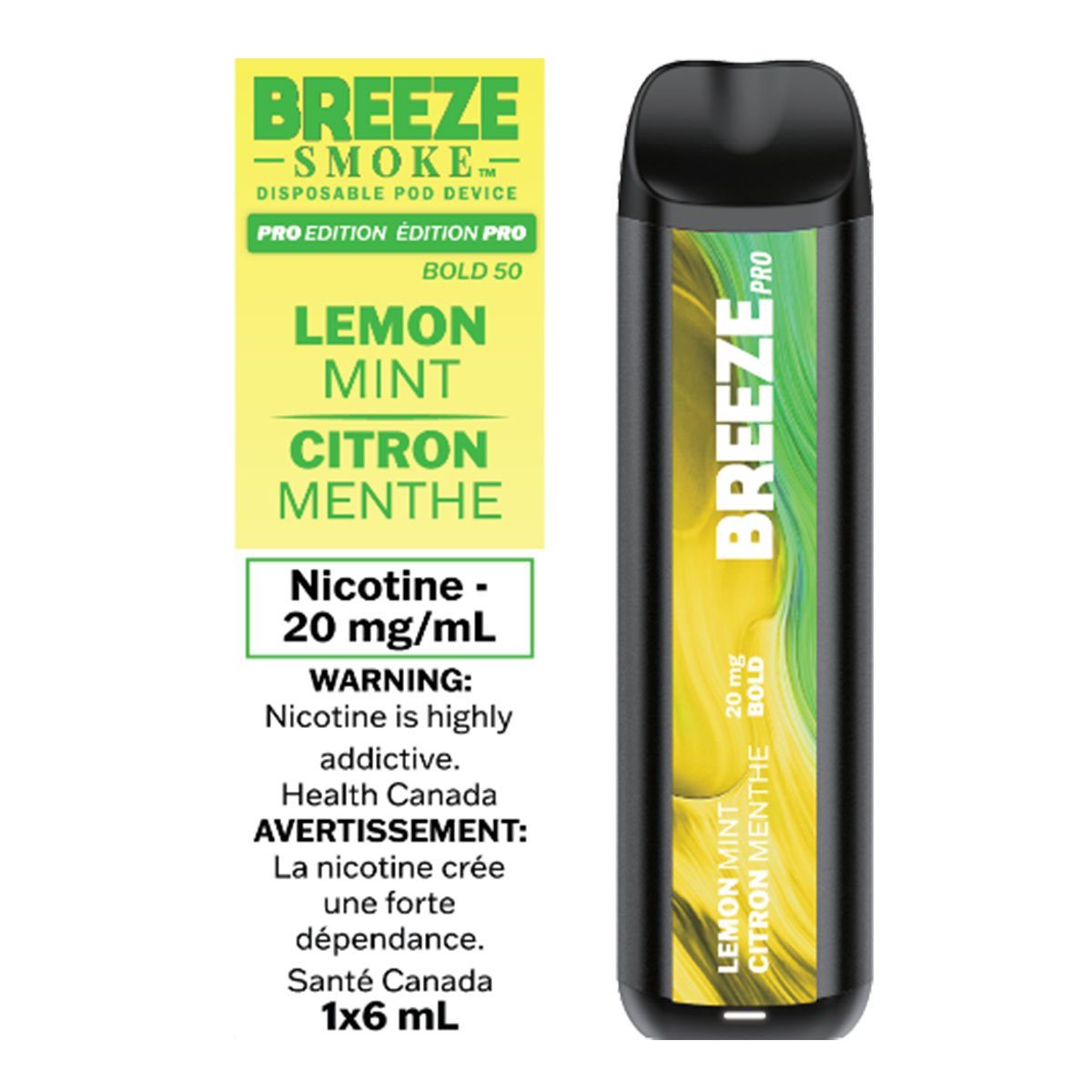 Breeze Pro - Lemon Mint Disposable Breeze Smoke 20mg/mL (Bold 50) 