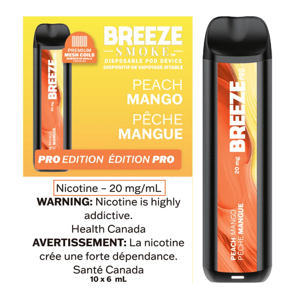 Breeze Pro Peach Mango Disposable Vape Pen Disposable Breeze Smoke 20mg/mL 